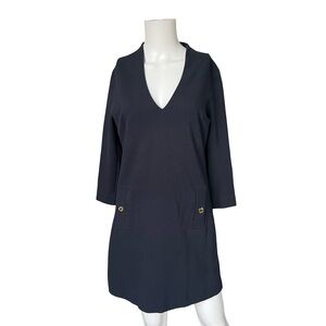 Lilly Pulitzer Charlena Shift Dress Blue V Neck 3/4 Sleeves Preppy Size Medium